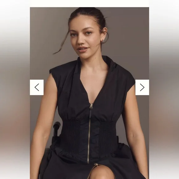 ANTHROPOLOGIE black TOMMIE Zip-Front Midi Dress MEDIUM sleeveless COTTON - Picture 8 of 13